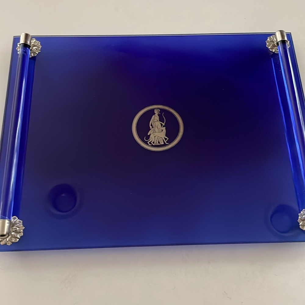 Vintage Avon Moonwind Cobalt Blue Representative Gift - Silver Greek Goddess